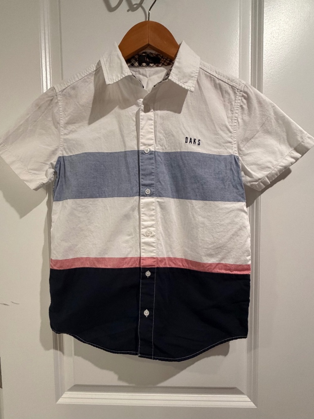 DAKS London Boys Colorblock Short Sleeve Button Down Shirt - Size 13Y / 150
